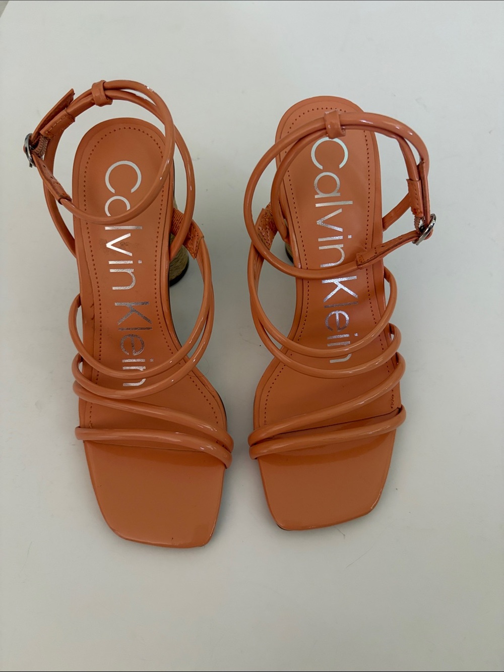 New Size 5 1/2 Calvin Klein Peach Color Strappy Block-Heel Sandals
